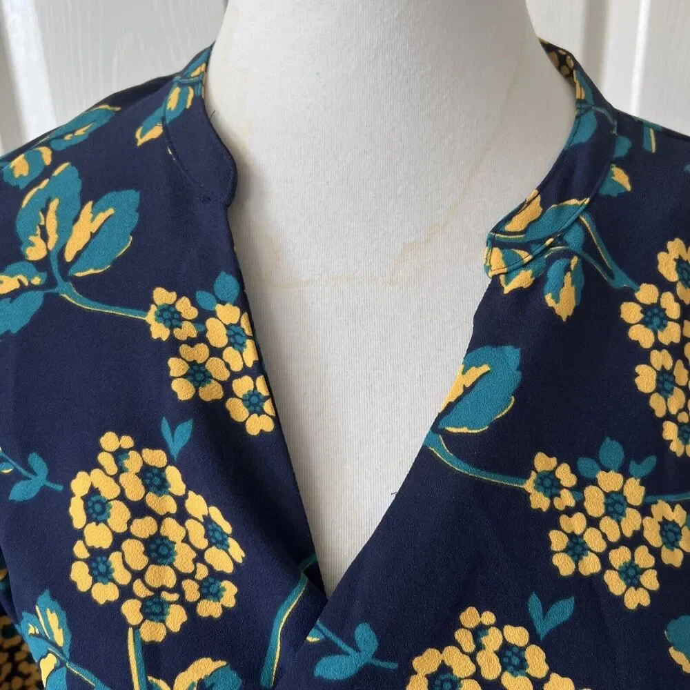 J Crew‎ Womens Floral Wrap Top Size XSmall Blue Long Sleeve Tie Waist